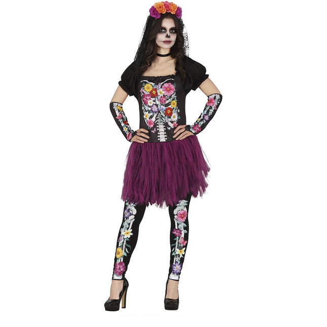 Skelet Halloween Kostuum Dames tutu bloemen