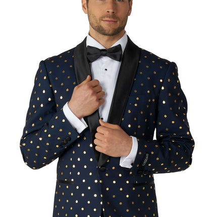 Donkerblauwe Goud Stip Smoking Heren OppoSuits