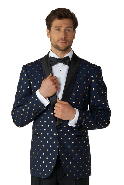 Donkerblauwe Goud Stip Smoking Heren OppoSuits