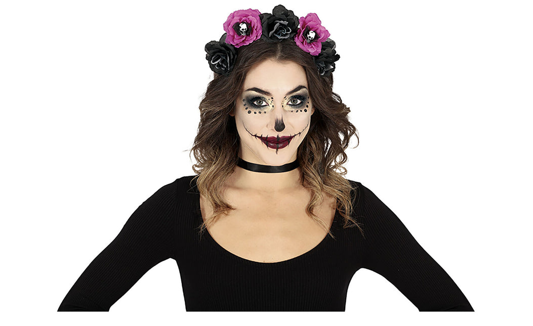 Zwarte Paarse Halloween Haarband Bloemen