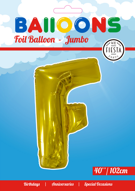 Folie Ballon Letter F Goud XL 102cm leeg