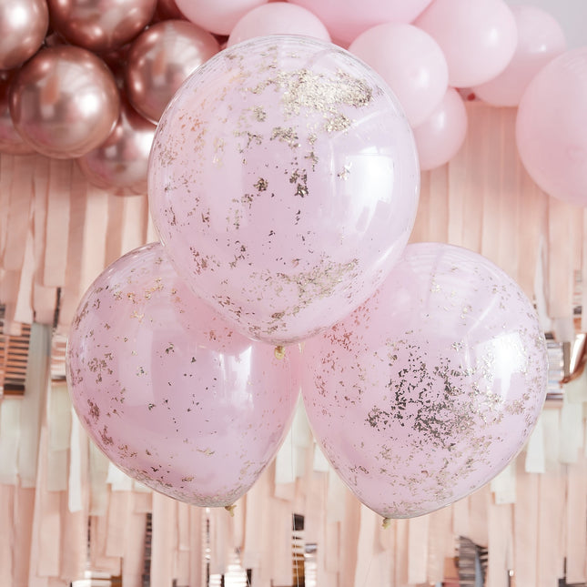 Roze Confetti Ballonnen Dubbellaags 45cm 3st