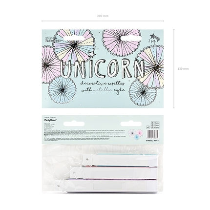 Papieren Waaiers Gekleurd Unicorn Set 21-30cm 3 delig