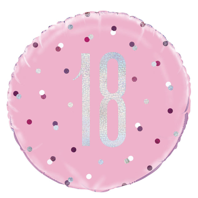 Helium Ballon 18 Jaar Roze 45cm leeg