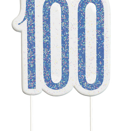 Kaars 100 Jaar Glitter Blauw 8,5cm