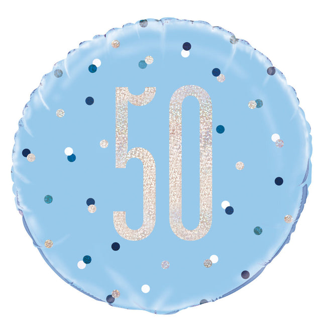 Helium Ballon 50 Jaar Blauw 45cm leeg