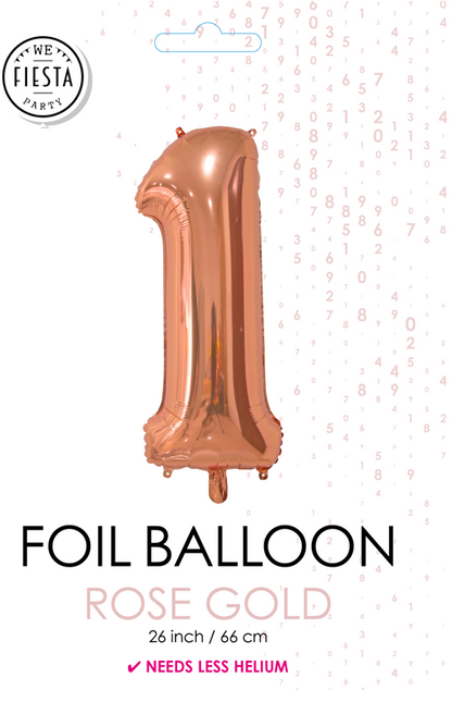 Folieballon Cijfer 1 Rose Goud 66cm