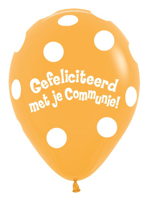 Ballonnen Communie Polka Dots Mango 30cm 50st