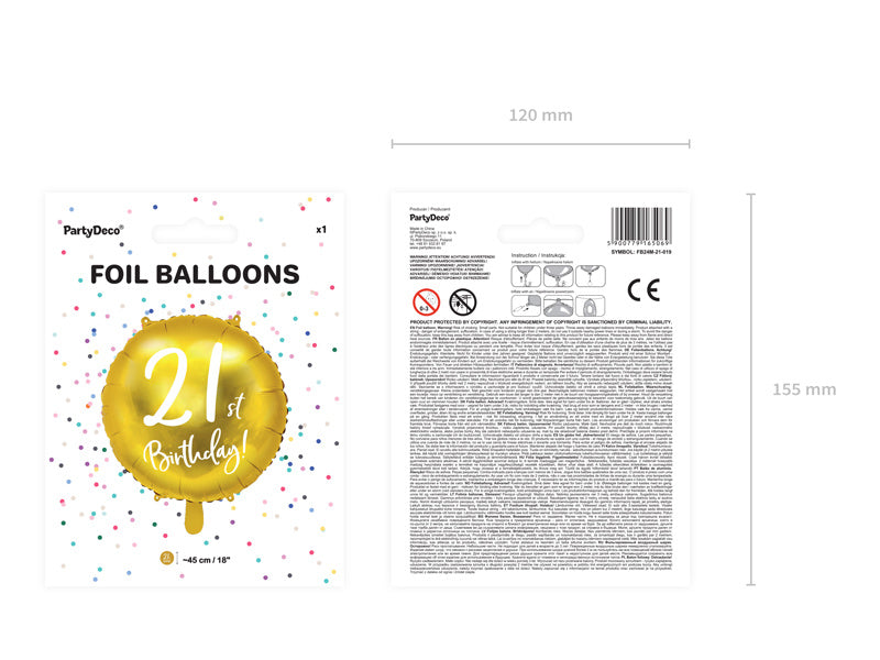 Helium Ballon 21Th Birthday Goud Leeg 45cm