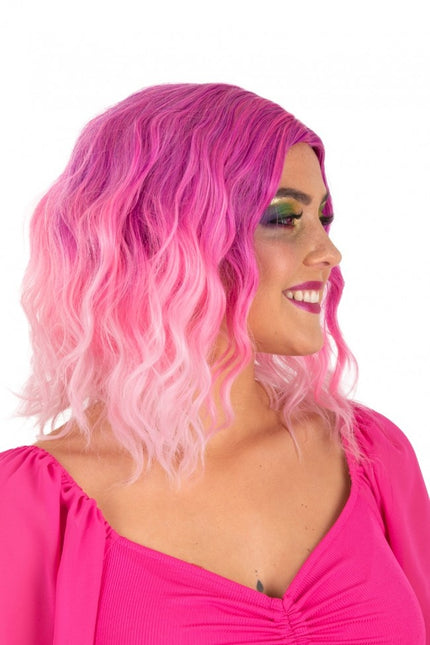 Pruik Alicia Half Lang Met Wave Pink Naar Wit