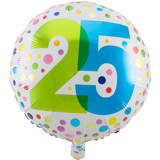 Helium Ballon 25 Jaar Stippen 45cm leeg