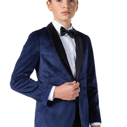 Donkerblauwe Velvet Blazer Jongen Tiener OppoSuits