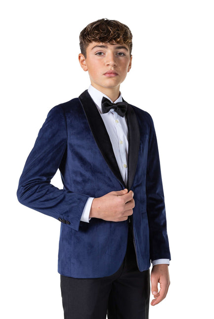 Donkerblauwe Velvet Blazer Jongen Tiener OppoSuits