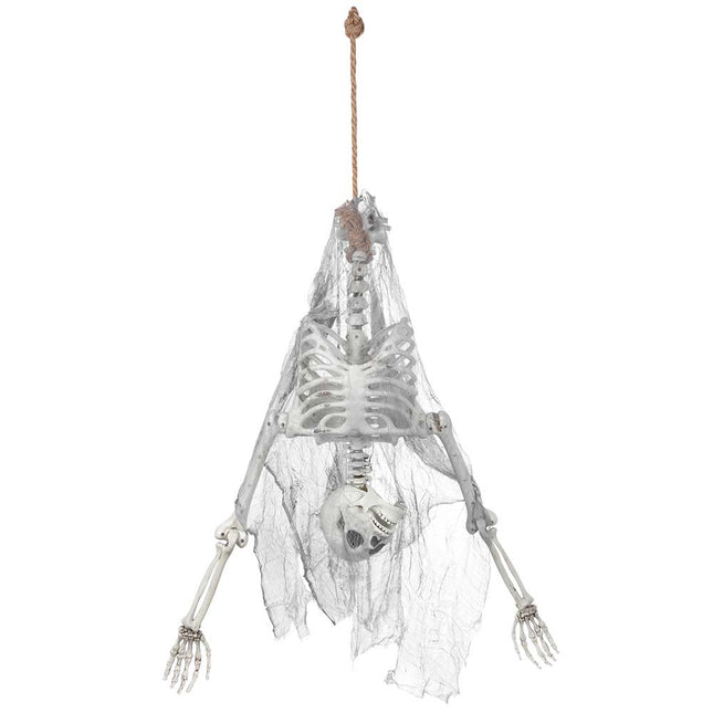 Halloween Skelet Op Zijn Kop 140cm