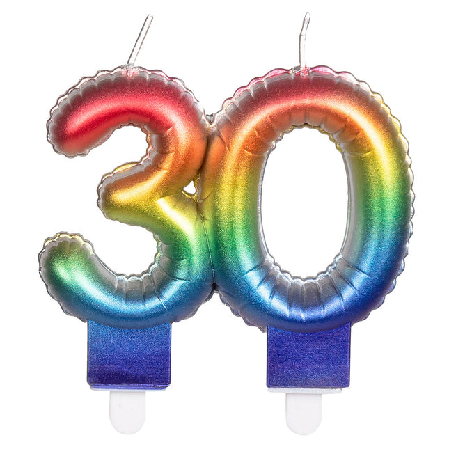 Regenboog Kaars 30 Jaar 8cm