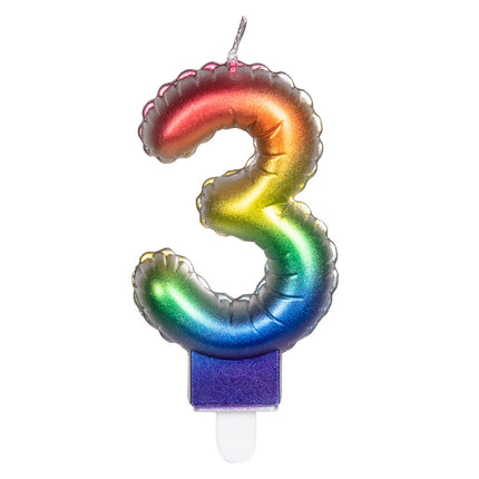 Regenboog Kaars 3 Jaar 8cm