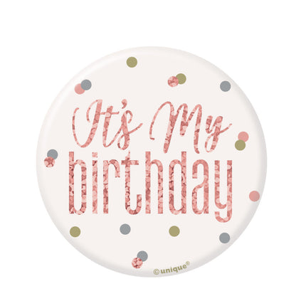 Button It's My Birthday Rose Goud 8cm