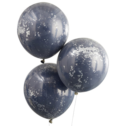 Donkerblauwe Confetti Ballonnen Dubbellaags 45cm 3st