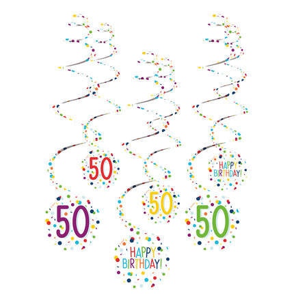 Hangdecoratie 50 Jaar Happy Birthday Confetti 61cm 6st