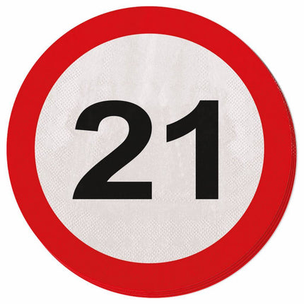 Servetten 21 Jaar Verkeersbord 33cm 20st