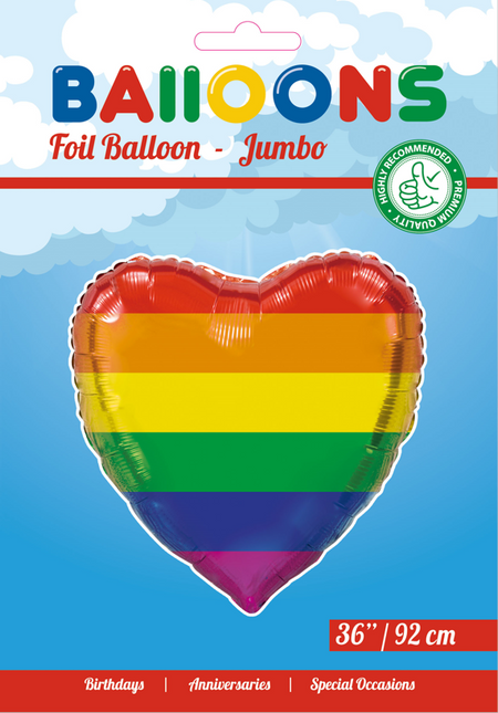 Helium Ballon Hart Regenboog XL Leeg 92cm