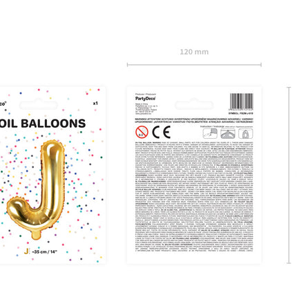 Folie Ballon Letter J Goud Leeg 35cm