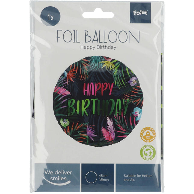 Helium Ballon Happy Birthday Neon Bladeren Leeg 45cm