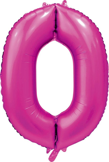 Fuchsia Cijfer Ballon 0 Jaar Glans 86cm