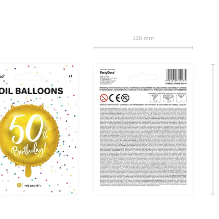 Helium Ballon 50Th Birthday Goud Leeg 45cm