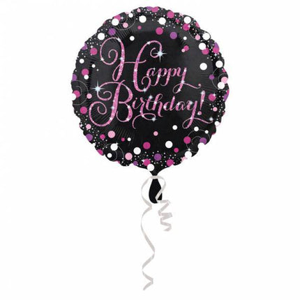 Helium Ballon Happy Birthday Zwart & Rond 43cm leeg