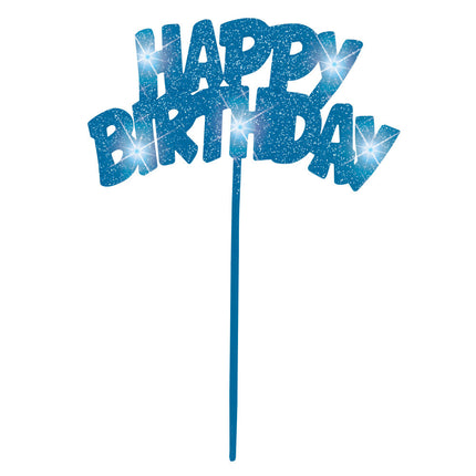 Taartopper Happy Birthday Blauw Verlichting 26cm