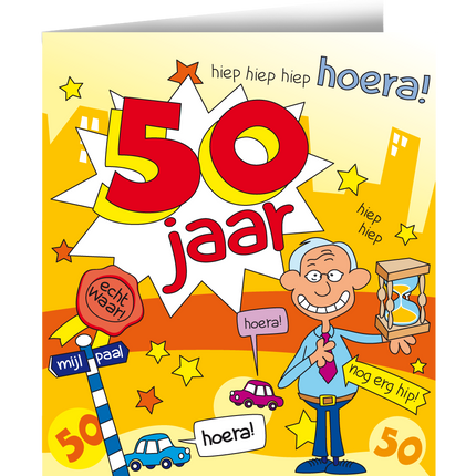 Verjaardagskaart 50 Jaar Man Cartoon 16,5cm