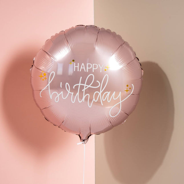 Happy Birthday Helium Ballon Roze Leeg 45cm