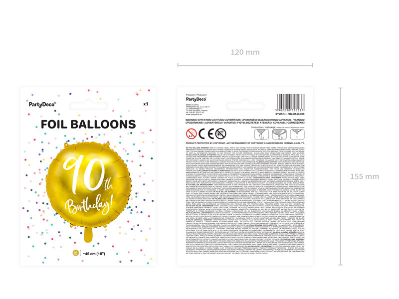 Helium Ballon 90Th Birthday Goud Leeg 45cm