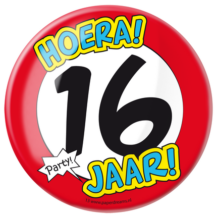 Button 16 Jaar Verkeersbord 10,2cm