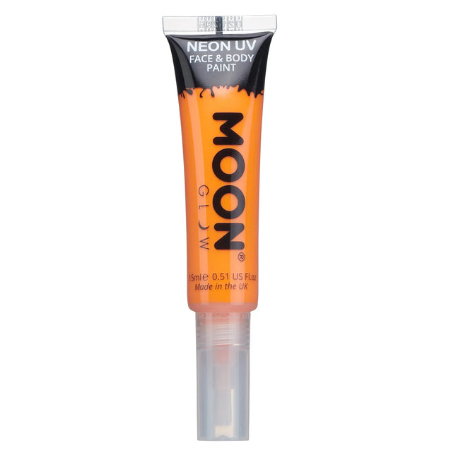 Moon Glow Neon UV Face Paint with Brush Applicator Intense Orange 15ml