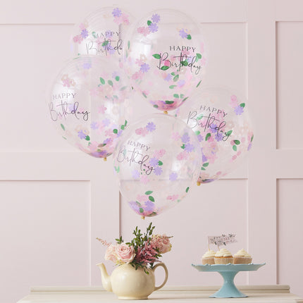 Gekleurde Happy Birthday Confetti Ballonnen 30cm 5st