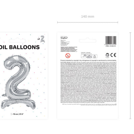 Folie Ballon Cijfer 2 Zilver Standaard Leeg 70cm