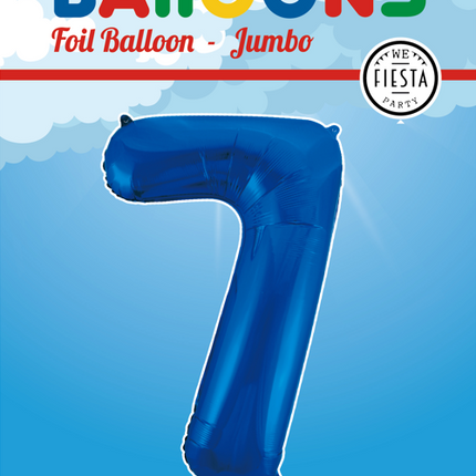 Folie Ballon Cijfer 7 Blauw XL 86cm leeg