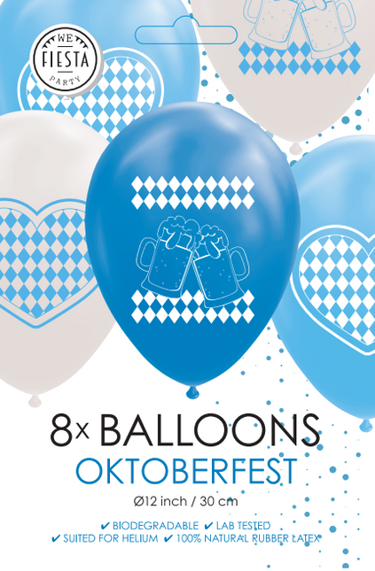 Oktoberfest Ballonnen Blauw Wit 30cm 8st