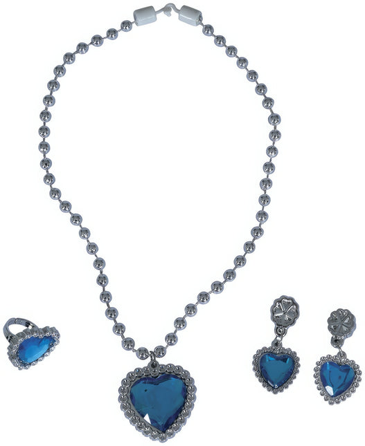 Sieraden Set Zilver Hart Blauw