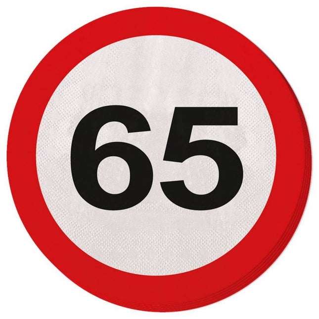 Servetten 65 Jaar Verkeersbord 33cm 20st