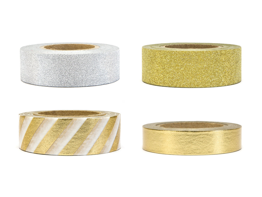 Washi Tape Goud Wit 10m 4st