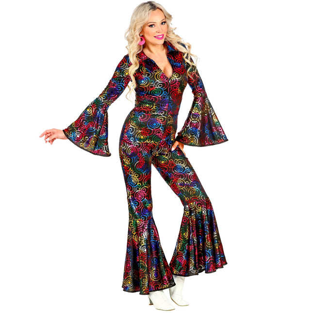 Disco 70S Jumpsuit Gekleurd Dames Cirkels