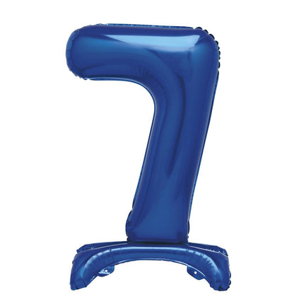 Blauwe Cijfer Ballon 7 Jaar Met Standaard 76cm