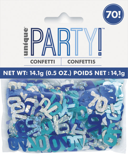 70 Jaar Confetti Zak Blauw 14gr