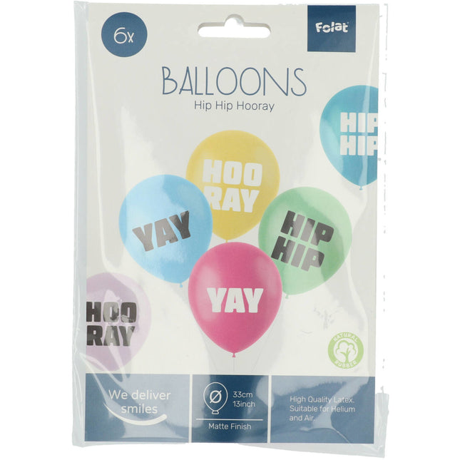 Ballonnen Hip Hip Hooray 33cm 6st