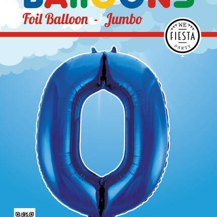 Folie Ballon Cijfer 0 Blauw XL 86cm leeg