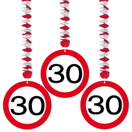 Hangdecoratie 30 Jaar Verkeersbord 75cm 3st