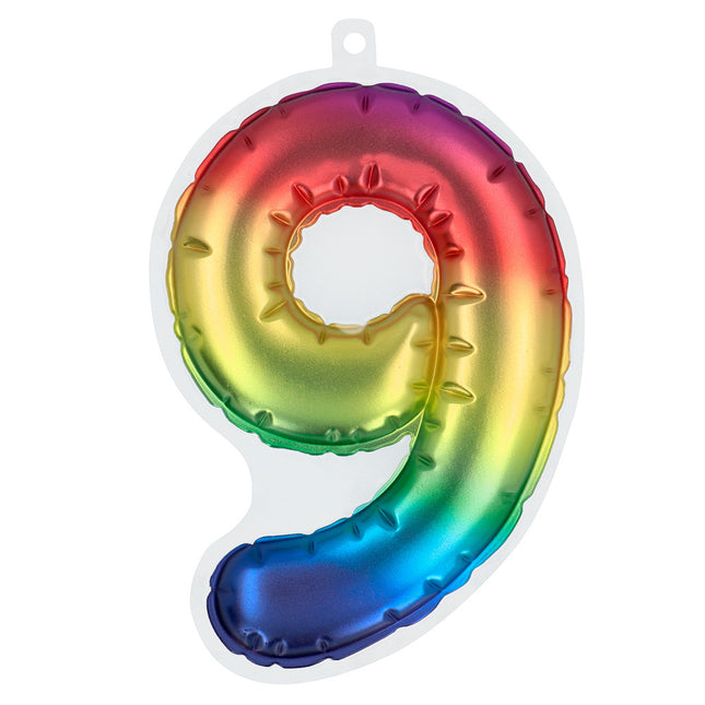 Regenboog 9 Jaar Stickers Folieballon 20cm